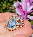 Vintage Estate Retro 14K Gold 4.67ct Diamond Aqua Topaz Slider Necklace Pendant