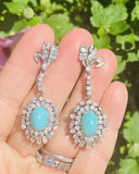 Vintage 18k Gold Diamond Turquoise Dangle Pendant Earrings