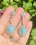 Vintage 18k Gold Diamond Turquoise Dangle Pendant Earrings