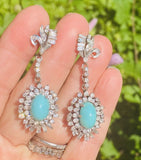 Vintage 18k Gold Diamond Turquoise Dangle Pendant Earrings
