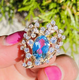 Vintage Estate Retro 14K Gold 4.67ct Diamond Aqua Topaz Slider Necklace Pendant