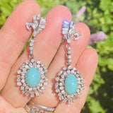 Vintage 18k Gold Diamond Turquoise Dangle Pendant Earrings