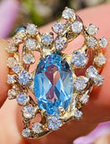 Vintage Estate Retro 14K Gold 4.67ct Diamond Aqua Topaz Slider Necklace Pendant