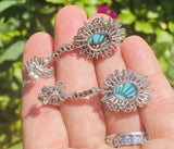 Vintage 18k Gold Diamond Turquoise Dangle Pendant Earrings