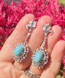 Vintage 18k Gold Diamond Turquoise Dangle Pendant Earrings