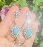 Vintage 18k Gold Diamond Turquoise Dangle Pendant Earrings