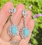 Vintage 18k Gold Diamond Turquoise Dangle Pendant Earrings