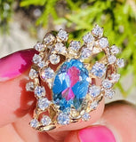 Vintage Estate Retro 14K Gold 4.67ct Diamond Aqua Topaz Slider Necklace Pendant