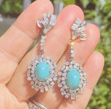 Vintage 18k Gold Diamond Turquoise Dangle Pendant Earrings