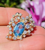 Vintage Estate Retro 14K Gold 4.67ct Diamond Aqua Topaz Slider Necklace Pendant