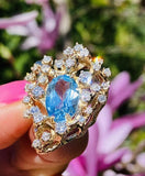 Vintage Estate Retro 14K Gold 4.67ct Diamond Aqua Topaz Slider Necklace Pendant