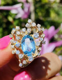 Vintage Estate Retro 14K Gold 4.67ct Diamond Aqua Topaz Slider Necklace Pendant