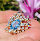 Vintage Estate Retro 14K Gold 4.67ct Diamond Aqua Topaz Slider Necklace Pendant
