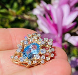 Vintage Estate Retro 14K Gold 4.67ct Diamond Aqua Topaz Slider Necklace Pendant
