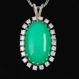 Vintage Midcentury 14k Gold Green Onyx Diamond Halo Necklace Pendant
