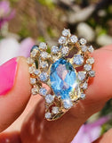 Vintage Estate Retro 14K Gold 4.67ct Diamond Aqua Topaz Slider Necklace Pendant