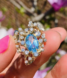 Vintage Estate Retro 14K Gold 4.67ct Diamond Aqua Topaz Slider Necklace Pendant