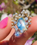 Vintage Estate Retro 14K Gold 4.67ct Diamond Aqua Topaz Slider Necklace Pendant