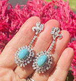 Vintage 18k Gold Diamond Turquoise Dangle Pendant Earrings