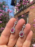 Fine Vintage Estate 18k Gold 4ct F/VS Ruby Diamond Drop Dangle Earrings