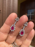 Fine Vintage Estate 18k Gold 4ct F/VS Ruby Diamond Drop Dangle Earrings