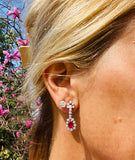 Fine Vintage Estate 18k Gold 4ct F/VS Ruby Diamond Drop Dangle Earrings