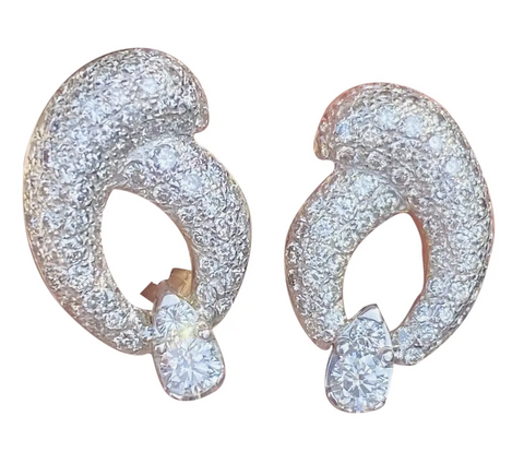 Vintage Estate Platinum 14k Gold 4.90ct VS Pave Diamond Drop Pendant Earring Cli
