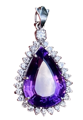 Vintage Estate 14k Gold Diamond Amethyst Necklace Pendant