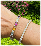 Vintage 14k Gold Rainbow Gemstone Diamond Line Tennis Bracelet