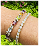 Vintage 14k Gold Rainbow Gemstone Diamond Line Tennis Bracelet