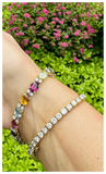 Vintage 14k Gold Rainbow Gemstone Diamond Line Tennis Bracelet