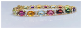 Vintage 14k Gold Rainbow Gemstone Diamond Line Tennis Bracelet
