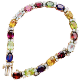 Vintage 14k Gold Rainbow Gemstone Diamond Line Tennis Bracelet