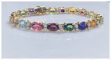 Vintage 14k Gold Rainbow Gemstone Diamond Line Tennis Bracelet