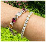 Vintage 14k Gold Rainbow Gemstone Diamond Line Tennis Bracelet
