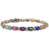 Vintage 14k Gold Rainbow Gemstone Diamond Line Tennis Bracelet