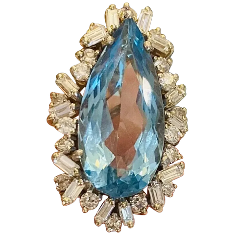 Vintage Estate 14k Gold 7ct Aquamarine Diamond Pendant