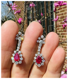 Fine Vintage Estate 18k Gold 4ct F/VS Ruby Diamond Drop Dangle Earrings