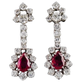 Fine Vintage Estate 18k Gold 4ct F/VS Ruby Diamond Drop Dangle Earrings