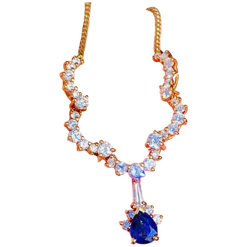 Vintage Estate Kurt Wayne 18k Gold Blue Sapphire Diamond Necklace