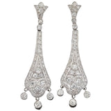 Vintage Art Deco Estate Platinum 4.50ct Pave Diamond Dangle Pendant Earrings