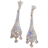 Vintage Art Deco Estate Platinum 4.50ct Pave Diamond Dangle Pendant Earrings