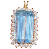 Vintage Large 14k Gold Blue Topaz 2.5ct Diamond Necklace Pendant