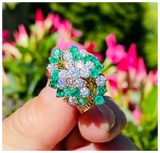 Vintage 1950s Estate 18k Gold 2.80ct Emerald Diamond Cluster Statement Ring