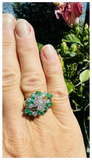 Vintage 1950s Estate 18k Gold 2.80ct Emerald Diamond Cluster Statement Ring