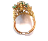 Vintage 1950s Estate 18k Gold 2.80ct Emerald Diamond Cluster Statement Ring