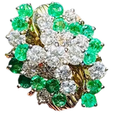 Vintage 1950s Estate 18k Gold 2.80ct Emerald Diamond Cluster Statement Ring