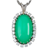 Vintage Midcentury 14k Gold Green Onyx Diamond Halo Necklace Pendant