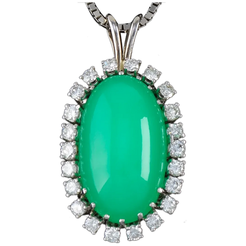 Vintage Midcentury 14k Gold Green Onyx Diamond Halo Necklace Pendant