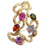 Vintage SEIDENGANG 18k Gold Tourmaline Aquamarine Gemstone Pendant Brooch